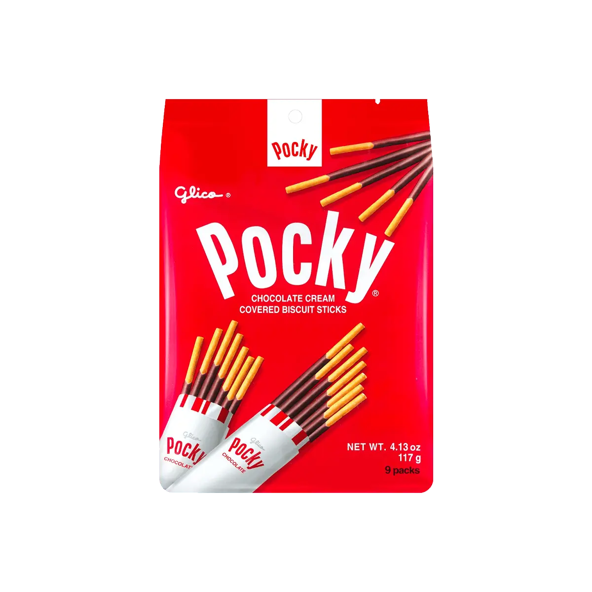 GLICO Classic Chocolate Pocky Cookie Sticks - Family Pack, 9 Packs