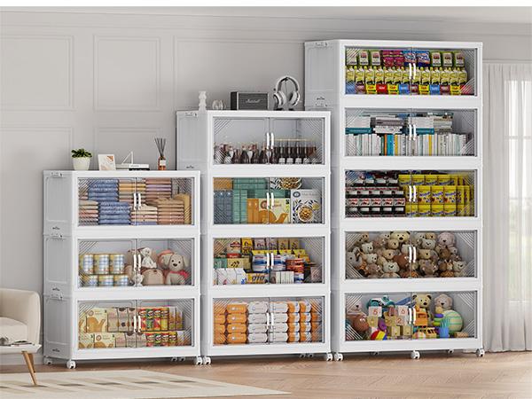 Broview V60 660Qt/700Qt/880Qt/1100Qt Extra Large Plastic Storage Bins with Lid, Each 220Qt stackable storage bin with lid,275Gal Stackable Containers With Drawers, Foldable Cabinets with 6x Wheels, Collapsible Closet Organizers for Home Office