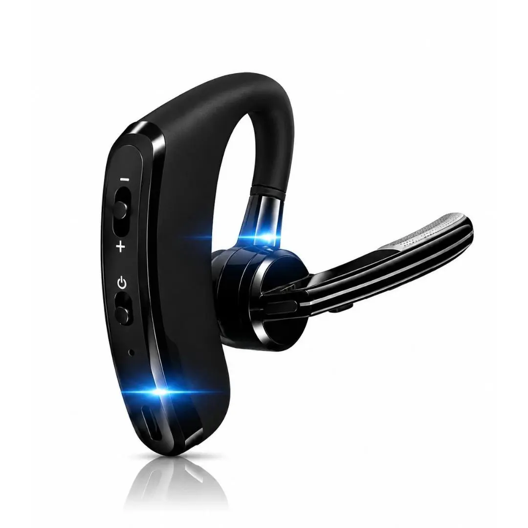 Wireless Bluetooth Headset Hands Free Earhook Earpiece with Noise Cancelling Mic | Business Wireless Earbud Headphone for Driving Office & Business | Long Battery Life Single Ear Cell Phone Headset Compatible with Smartphones