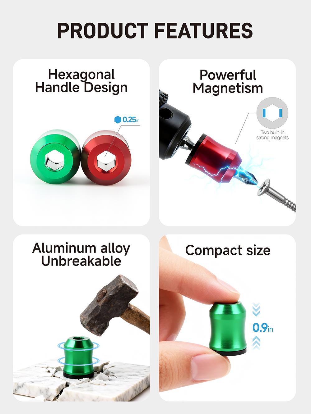 2PCS Strong Magnetic Screw Ring Set, Universal 1/4" (6.35mm) Hex Screwdriver & Drill Bit Magnetizer, Screw Holder with Bonus PH2 Bits
