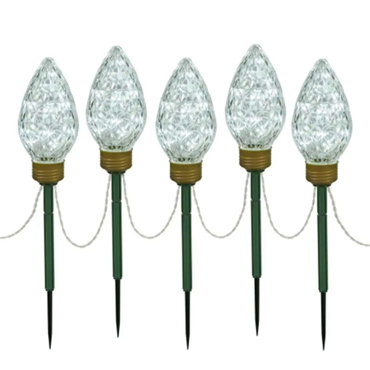 Vickerman 5-Piece Outdoor Twinkle Lights LED Stakes - 100 Polar White C9 Shape Lights, 8.5"h, Christmas Home Party Lighting Decoration, Decorative Lights