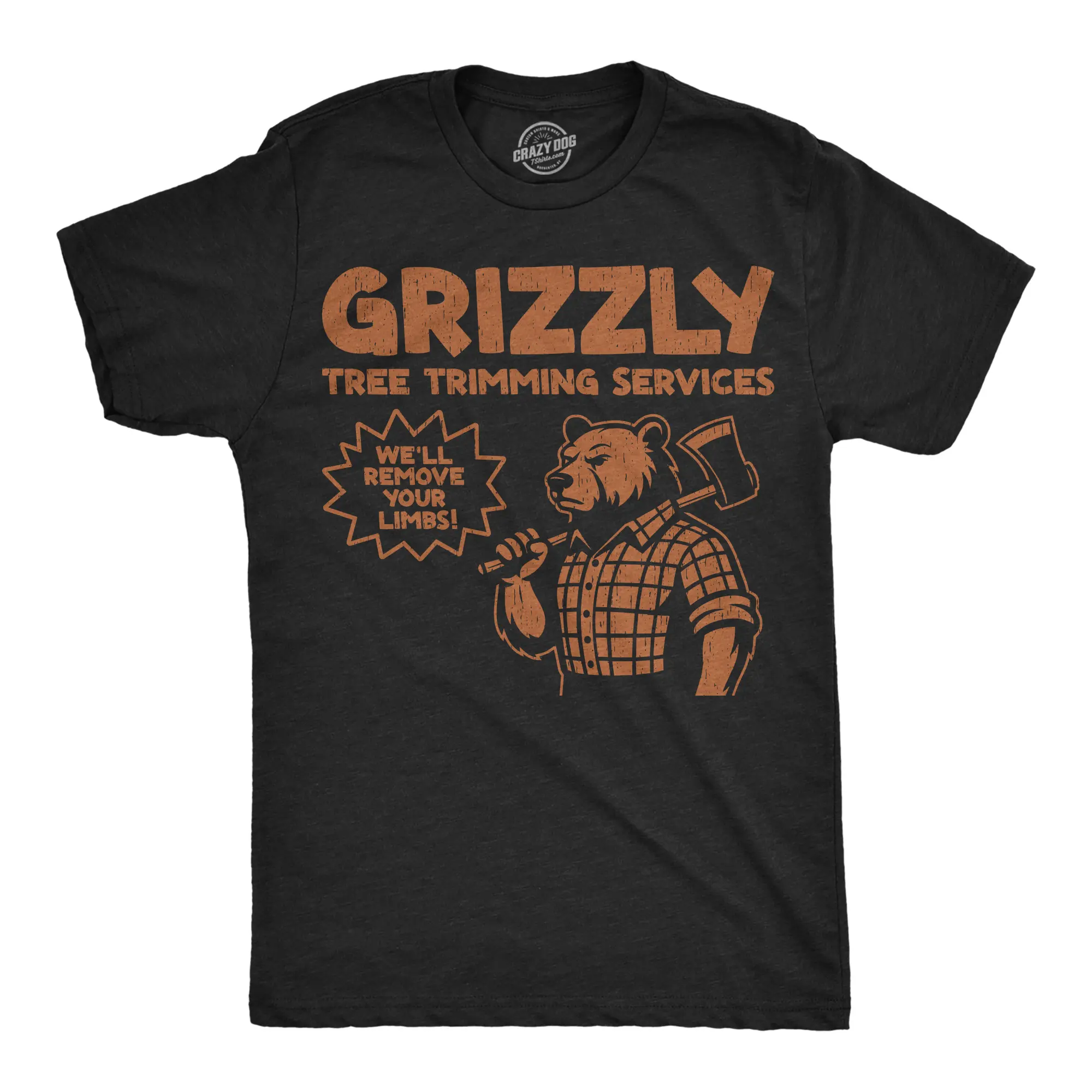 Mens Funny T Shirts Grizzly Tree Trimming Services Sarcastic Bear Lumberjack Tee For Men Mens Funny T Shirts Cool Vintage Fashion T-Shirt Gift Classic Menswear Funny Animal Short Sleeve Novelty Tees for Guys Black -