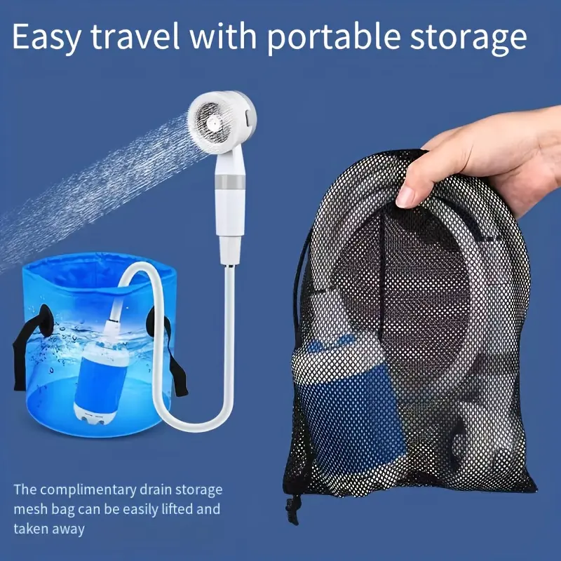 Portable Outdoor Shower, Foldable PVC Camping Shower Kit with USB Rechargeable Pump and Storage Bag for Hiking, Beach, Pet Washing, Camping Equipment, Showers