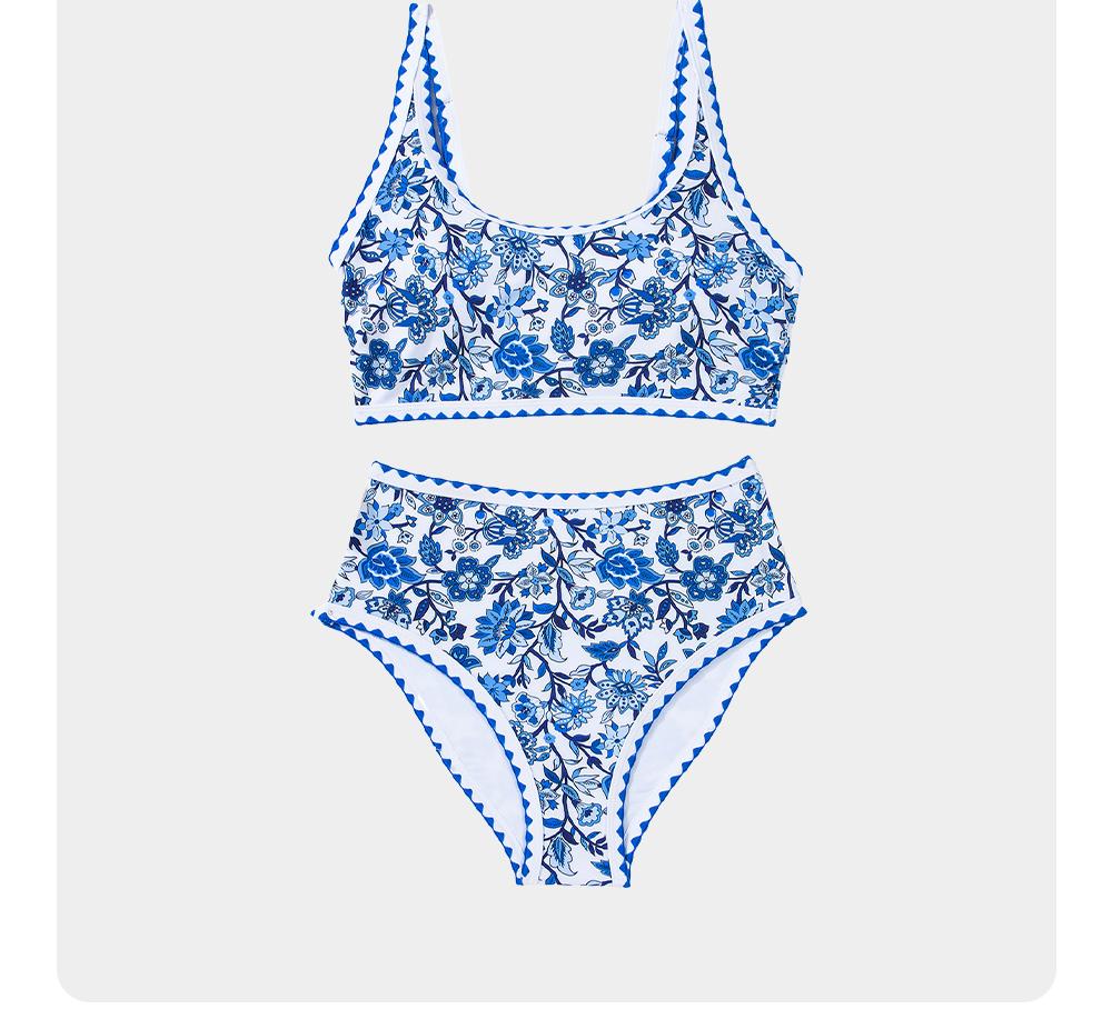 Aleumdr Women's Bikini Sets Floral Print Whip Stitch 2 Piece Swimsuits High Waisted Scoop Bathing Suits SpringStatements