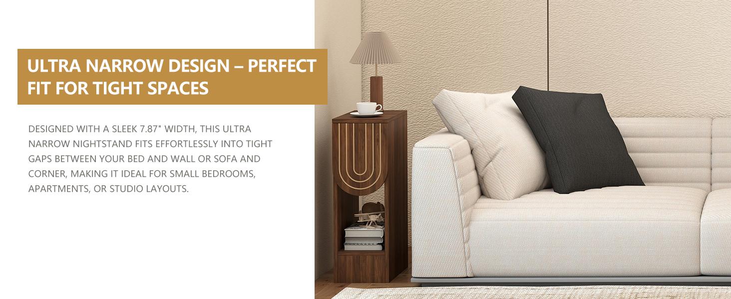 Giratree 23.62" Engraving Fluted Nightstand Set of 2, Wooden Small 1 Drawer Nightstand, Slim Side End Table, Vintage Bedside Table, Mid Century Modern Night Stand with Drawers, for Living Room, Bedroom