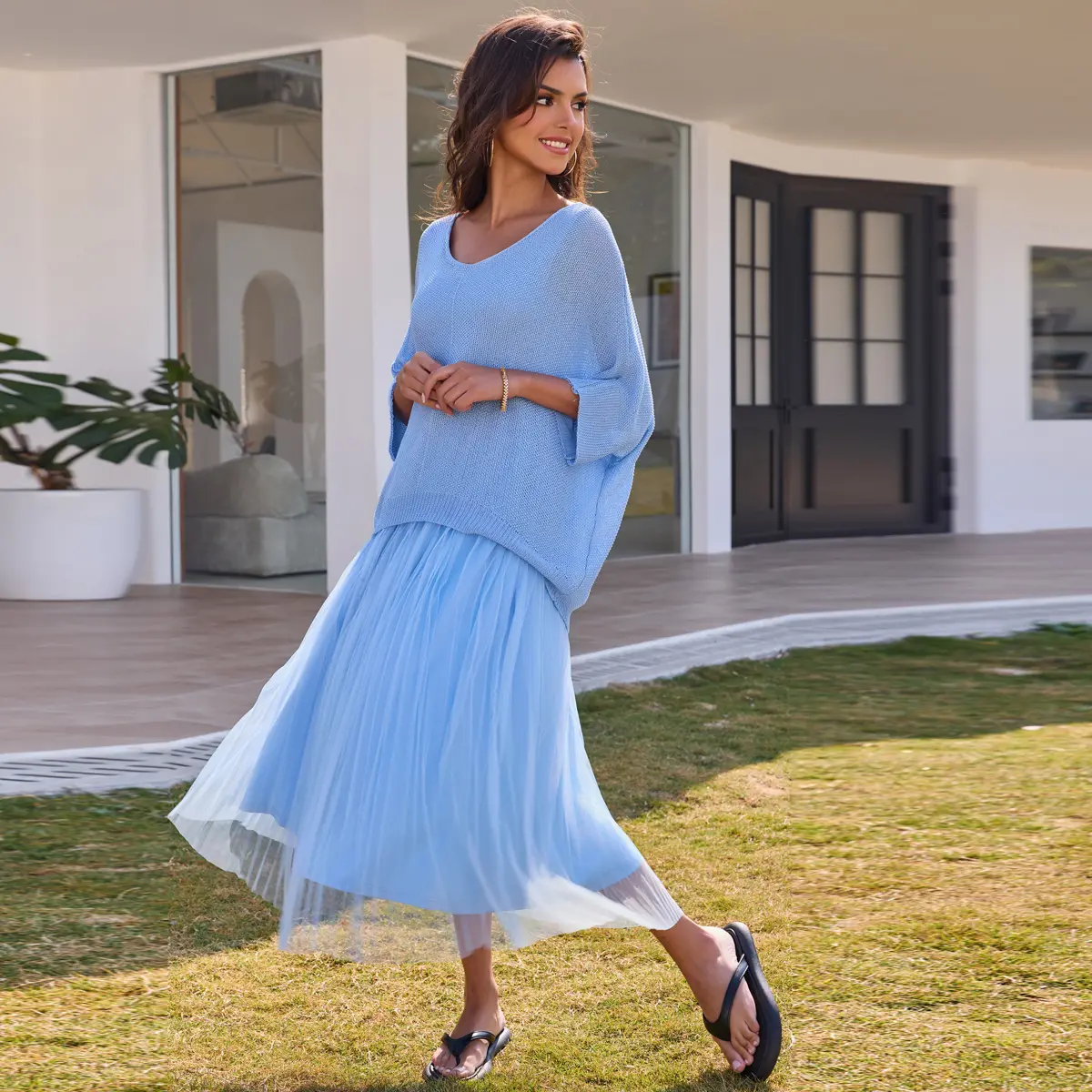Joyfunear Women's Solid Color Knit Top & Dress Two piece Set Elegant  Fashion Casual dress Set for Daily Outdoor Wear women Summer outfit -  TikTok Shop