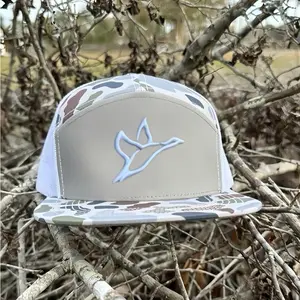 Flying Duck Icon 7-Panel Camo Trucker Hat – Brackish/White Mesh Snapback Hat