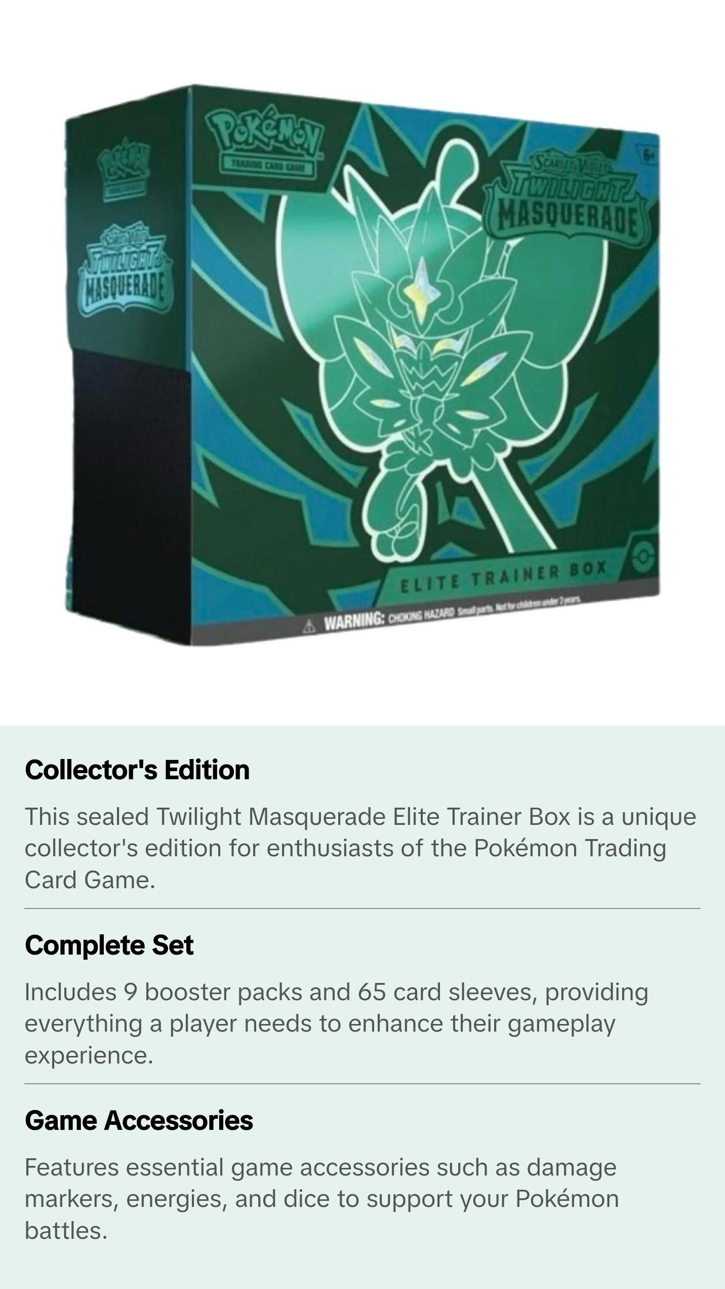 Twilight Masquerade Elite Trainer Box Pokemon Trading Card Game - TikTok  Shop