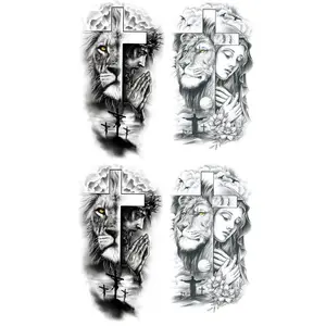 4 sheets, couple stickers, large black lion temporary tattoo stickers, Halloween temporary fake tattoo stickers, animal designs Sensitive