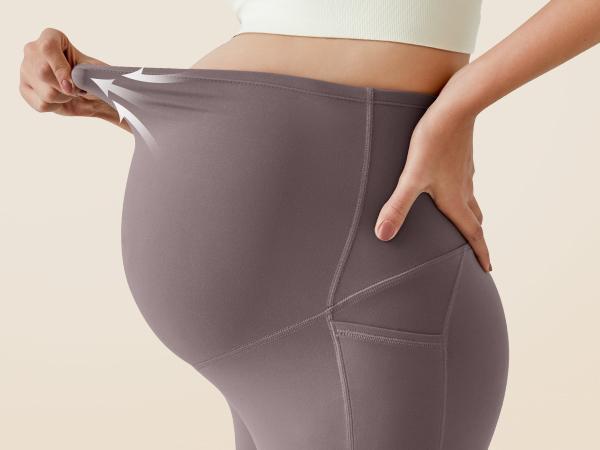 G4Free BareFeel Maternity Flare Leggings with Pockets Over The Belly Stretchy Casual Lounge Pregnancy Dress Pants for Work