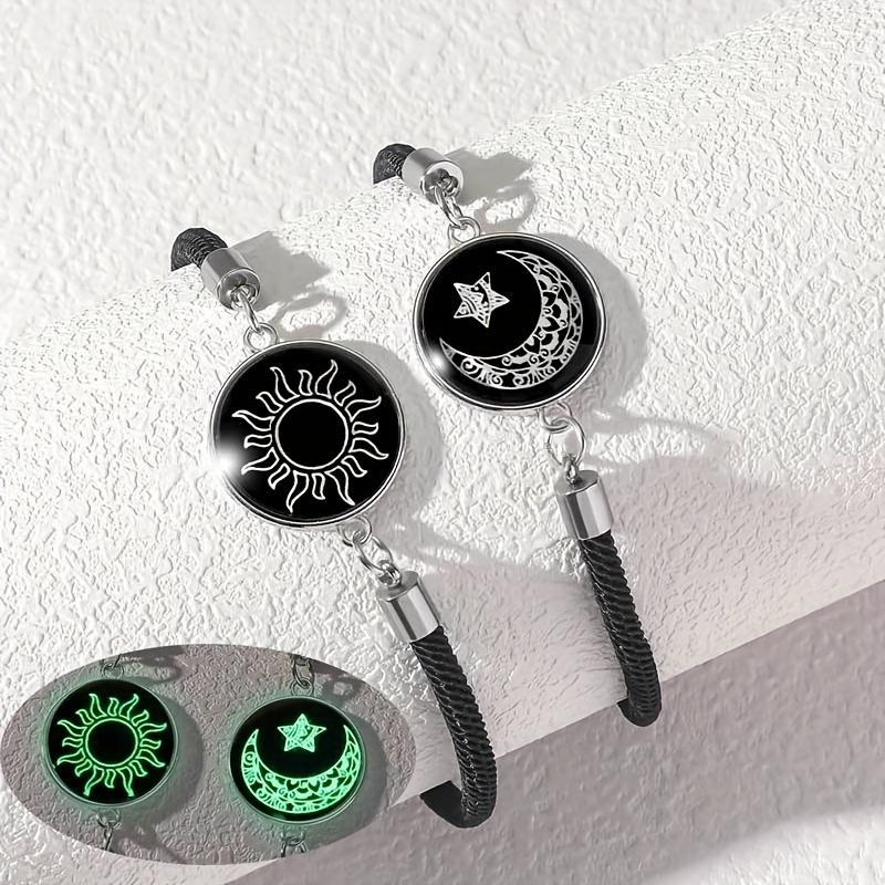 2-Pack ​​​​Glow in Dark Couple Bracelets Set - Magnetic Sun Moon Star Matching Jewelry with Luminous Beads - Long Distance Gifts for Couples, Boyfriend Girlfriend - Valentine's Christmas Anniversary Date Night Gift​​ Cool
