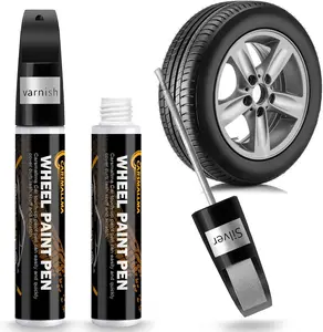 Silver Rim Touch Up Paint,2 in 1 Wheel Scratch Repair Kit with Varnish Coating Pen Universal Color Car Wheel Paint for Rims Quick and Easy Fix Curb Rash Scuff(Silver Varnish)