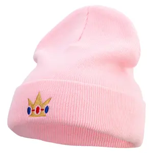 Mario Princess Crown Embroidered 12 inch Acrylic Cuff Long Beanie
