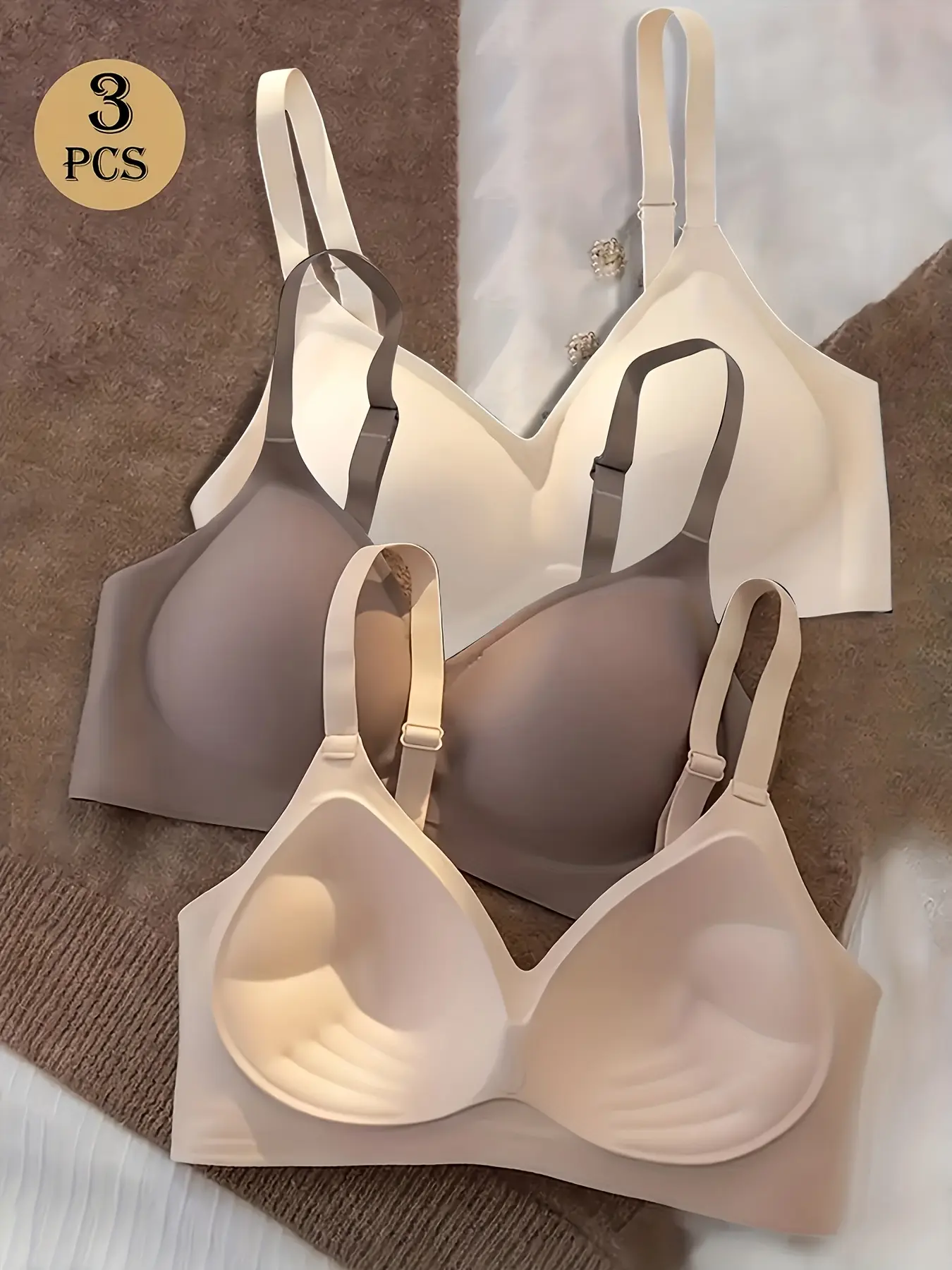 Women's 3-Pack Seamless Wire-Free Push-Up Bras - Strapfit Adjust Adjustable Straps, Fixed Padding, Smooth Under Tees, Casual Daily Lingerie, Lift & Support, Do Not Dry Clean