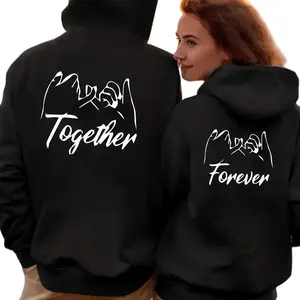[Graphic Hoodie] Together Letter Hook Print Couple Matching Outfits Hoodies Pullover for Women for Men
