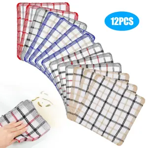 12Pcs Cotton Plaid Dish Cloths - Reusable 11Inche Soft Kitchen Rags,Quick Dry Dishcloths for Kitchen,Lightweight Kitchen Cleaning Towels,for Holiday Winter