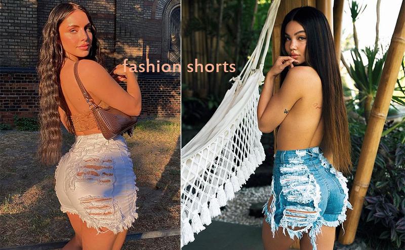 OYS Women's Sexy Summer Mid Waist Ripped Jean Shorts Frayed Hem Streetwear Basic Denim Shorts