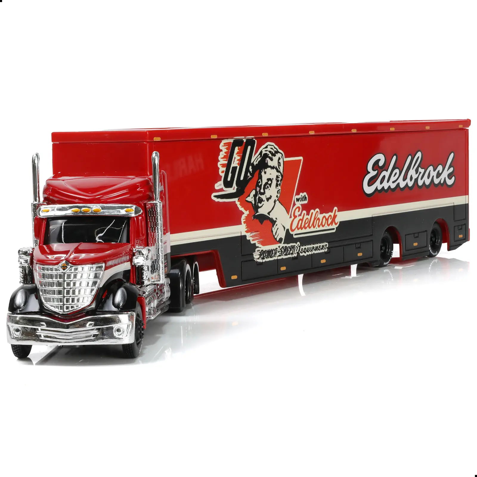 1/64 Scale LoneStar Semi Truck with Full Trailer Die-Cast Alloy Model – Heavy Duty Tractor with Opening Hood, Rubber Tires and Complete Trailer Set, Collectible Gift for Adults and Kids Red Diecast Cars