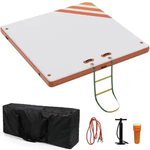 Inflatable Floating Dock Air Dock Platform Non-Slip Surface Thick Lake Floats with Portable Carrying Bag, Floating Island Raft with Air Pump for Lakes, Pool, Beach, Ocean,Orange,1.8*1.5m