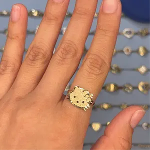 [Quick sale] Gold Artificial Gemstone Rings 10k custom kitty ring s12