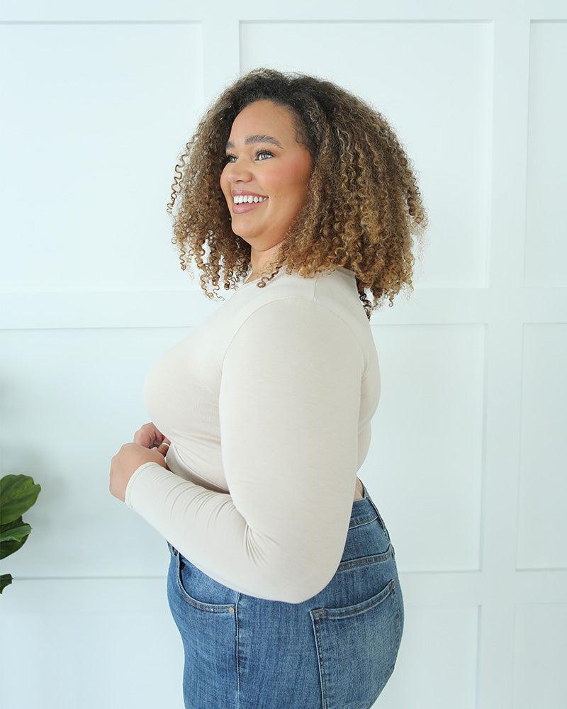 Classic Long Sleeve Halftee - White Top with Round Neckline & Comfortable Fit for Women - Breathable Fabric for Versatile Wear