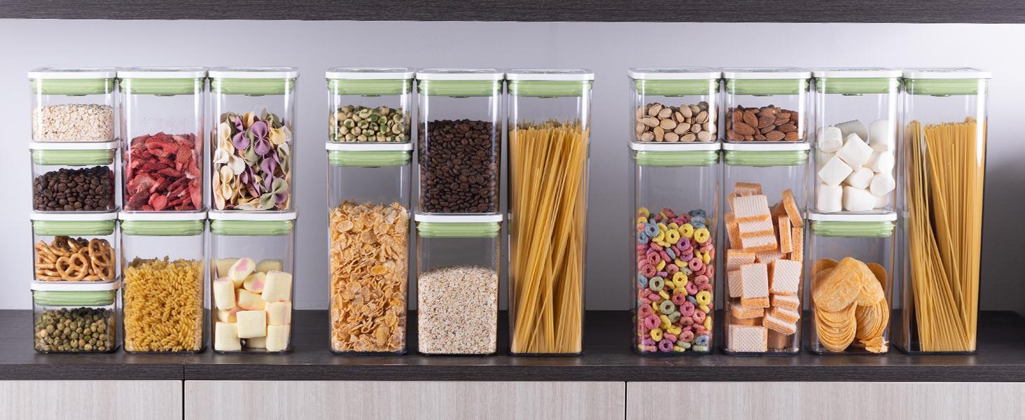 LinorosoFood Storage Containers with Date Recording Lids Stackable Plastic Set of 7 for Pantry Countertop Fridge Organization 0.4L 1.0L 1.6L 2.2L Sizes Gift Gift for Mom Mother's Day Gift for Women