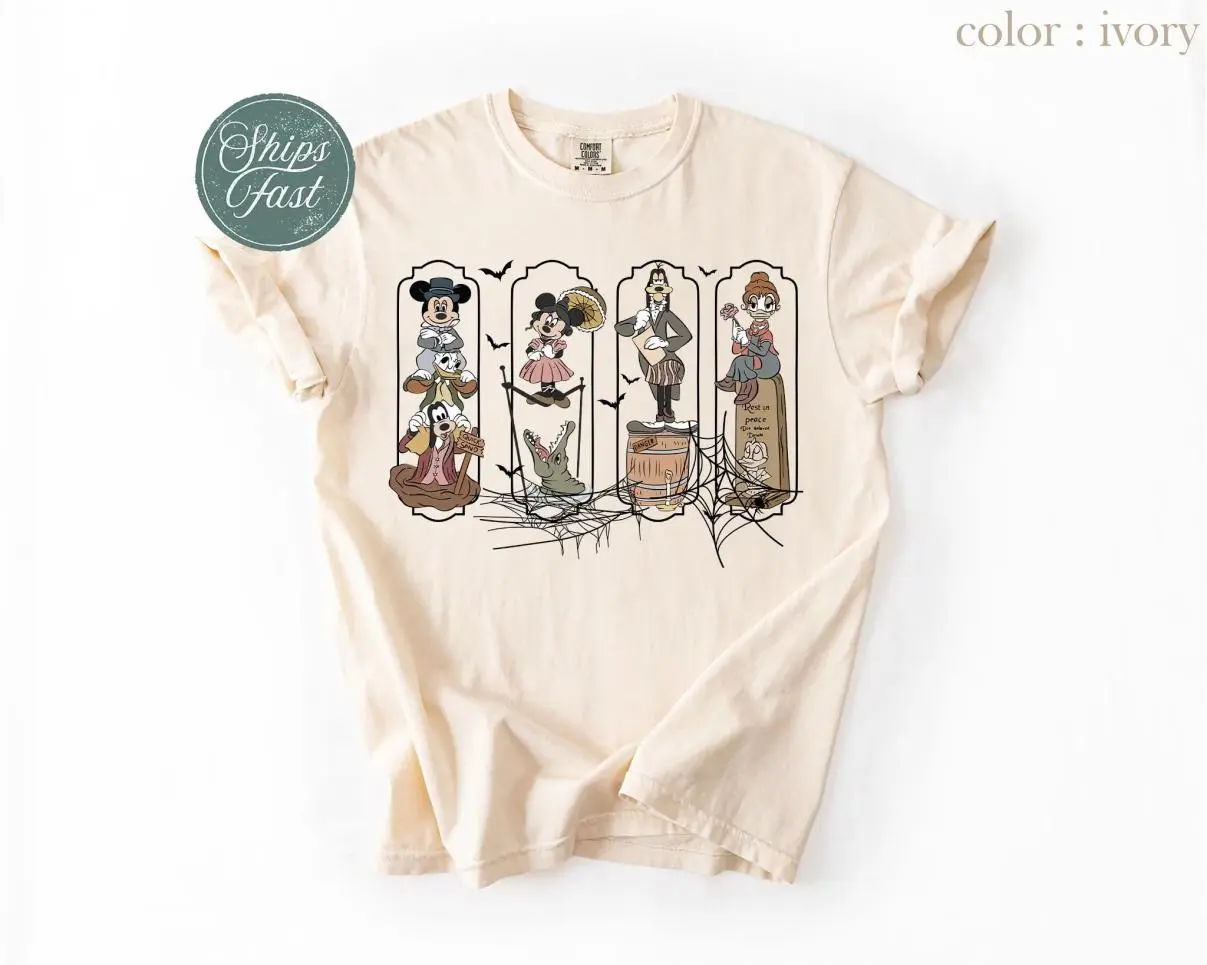 Comfort Colors Haunted Mansion Shirt, #MickeyHalloween Tee, Retro #DisneySpookySeason Tshirt, Halloween Party Tee, Laid-Back Vibe, Always in Style, Easy Care, Machine Wash Safe