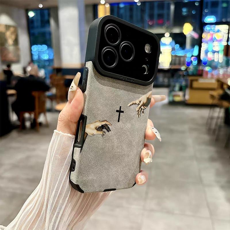 The Jesus Hand and Cross phone case is made of TPU and leather with a delicate touch that is skin friendly like velvet suitable for Apple 17 16 15 14 13 12 11 Pro Max Plus X XS Max