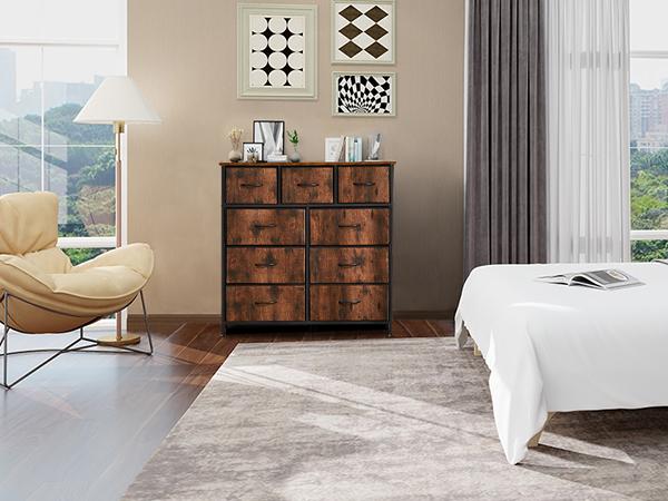 Sweet Furniture S -  Dresser for Bedroom with 9 Drawers, Fabric Dresser with Tall Chest of Drawers, Storage Organizer Unit with Fabric Bins