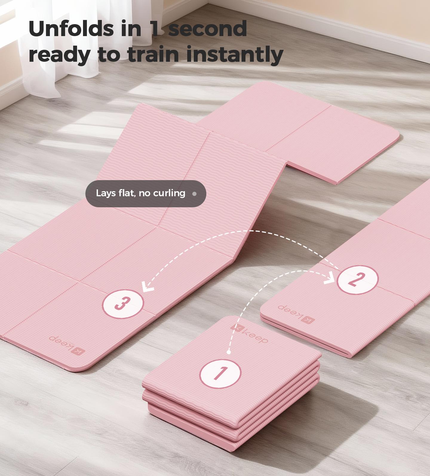 KEEP Folding Yoga Exercise Mat,72''x 24'' 6mm Thick Anti-Slip Antibacterial Easy Storage Portable Exercise Mat for Home Gym Travel with Elastic Sport Band