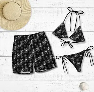 Couple Swimwear Set for Honeymoon – Tropical Matching Swimsuits in Black & White, Stylish & Romantic