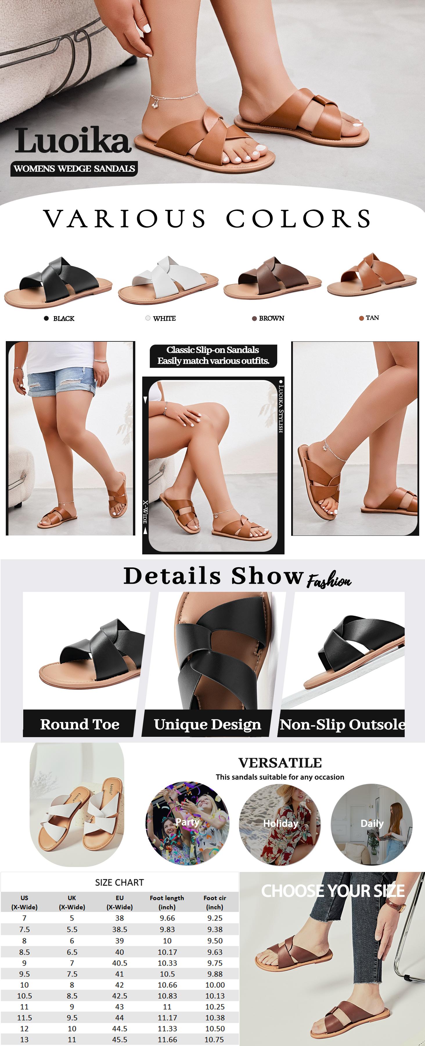 Women's Wide Width Flat Slides Sandals, Strapy Slide Sandal Slip on Dressy Summer Shoes for Women. Casual Footwear Women's Wide Width Flat Slides Sandals, Strapy Slide Sandal Slip on Dressy Summer Shoes for Women. Casual Footwear