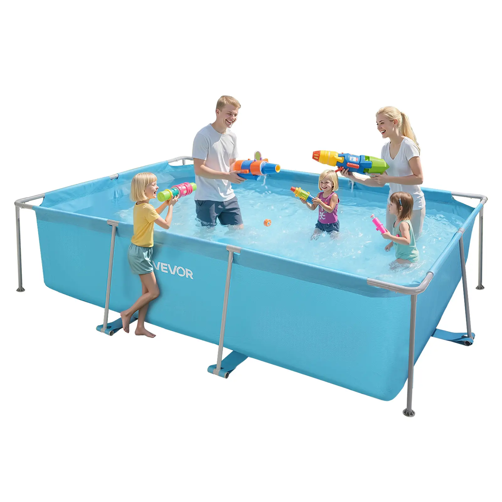 【SummerFinds】VEVOR Frame Above Ground Swimming Pool, 118 x 78 x 30 in Rectangular Steel Metal Frame, Large Rectangle Outdoor Backyard Family Pool, Easy to Assemble Rust-Resistant, 1046 Gallon Water Capacity, Blue
