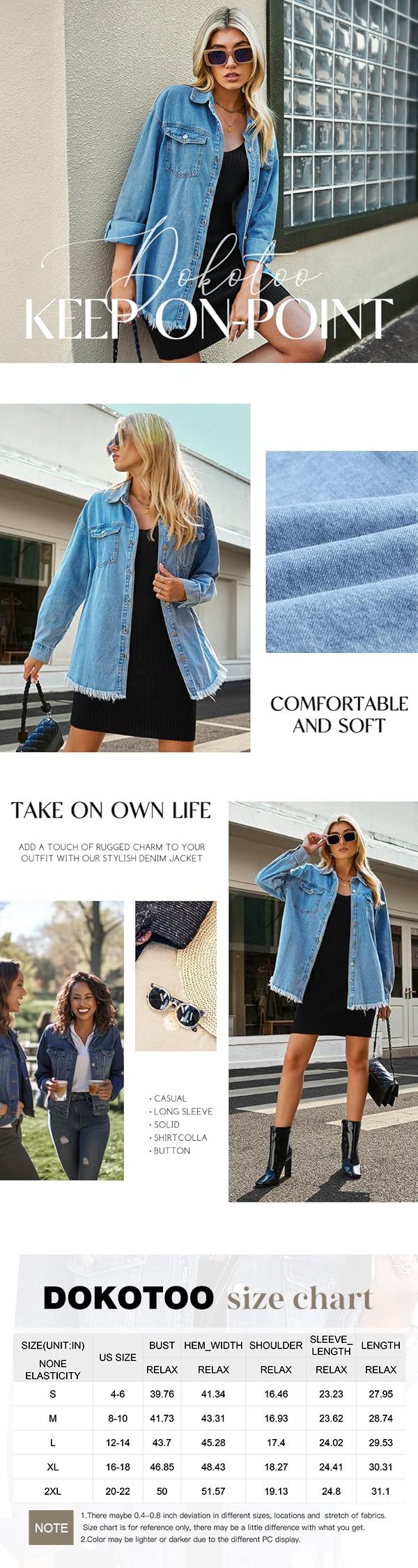 Women's Oversized Denim Jacket Casual Long Sleeve Denim Shirts Distresse Jean Jacket Fall Outfits 2026