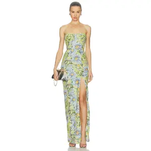 Bronx and Banco Valentina Pailette Veronica Maxi Dress With Slit in Yellow Multi