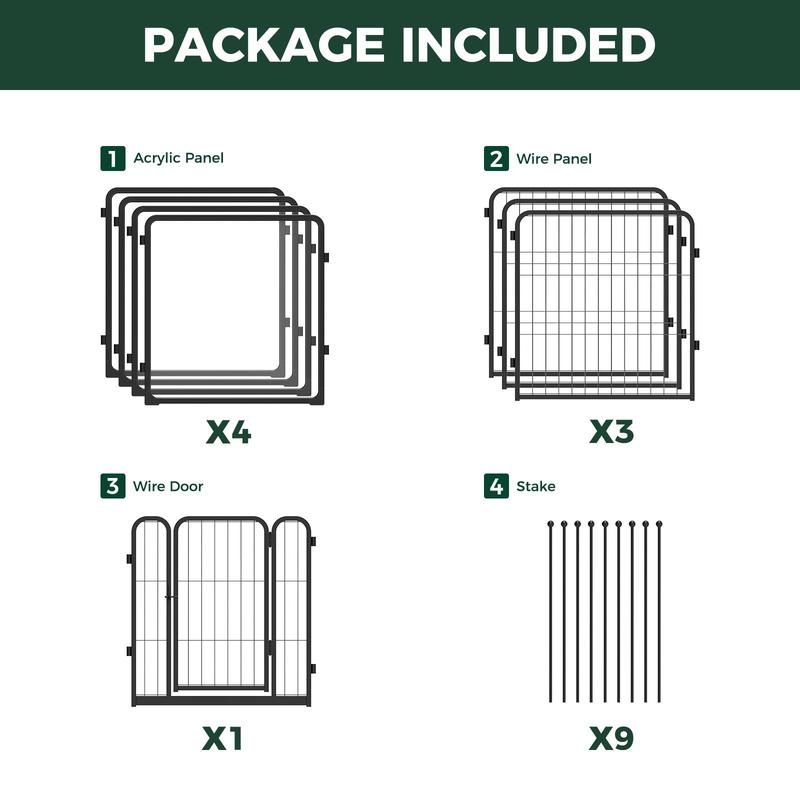 FXW Acrylic & Wire Mesh 8/10 Panels Indoor Dog Playpen for Puppy/Small/Medium/Large Dogs, 24/32inch|Patented