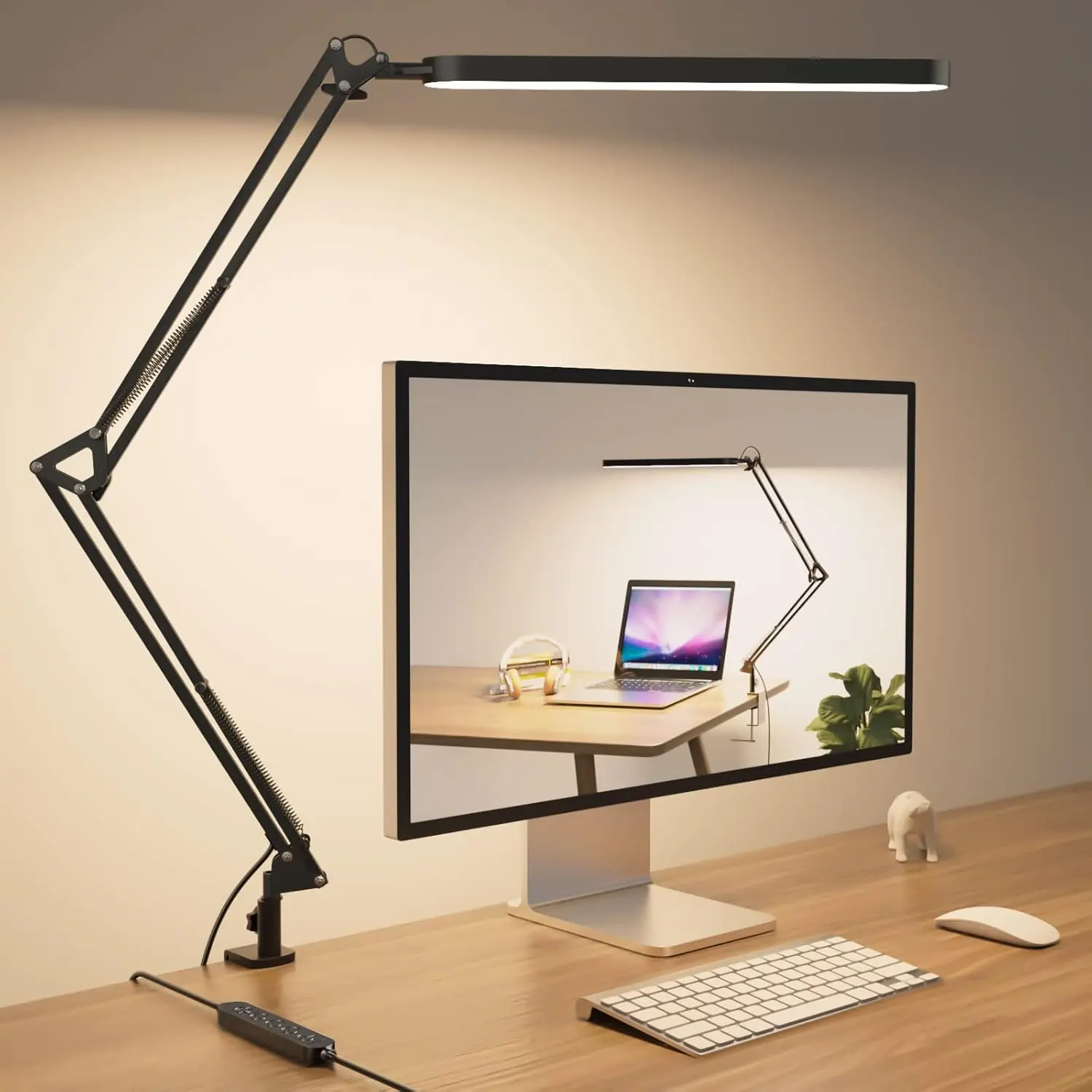 Black LED Table Lamp - 26" Height Adjustable Swing Arm, Dimming Lighting, 3 Color Modes, 10 Brightness Levels, Timer Set & Forget, Memory Recall, Office Home Work Light Desk Accessory
