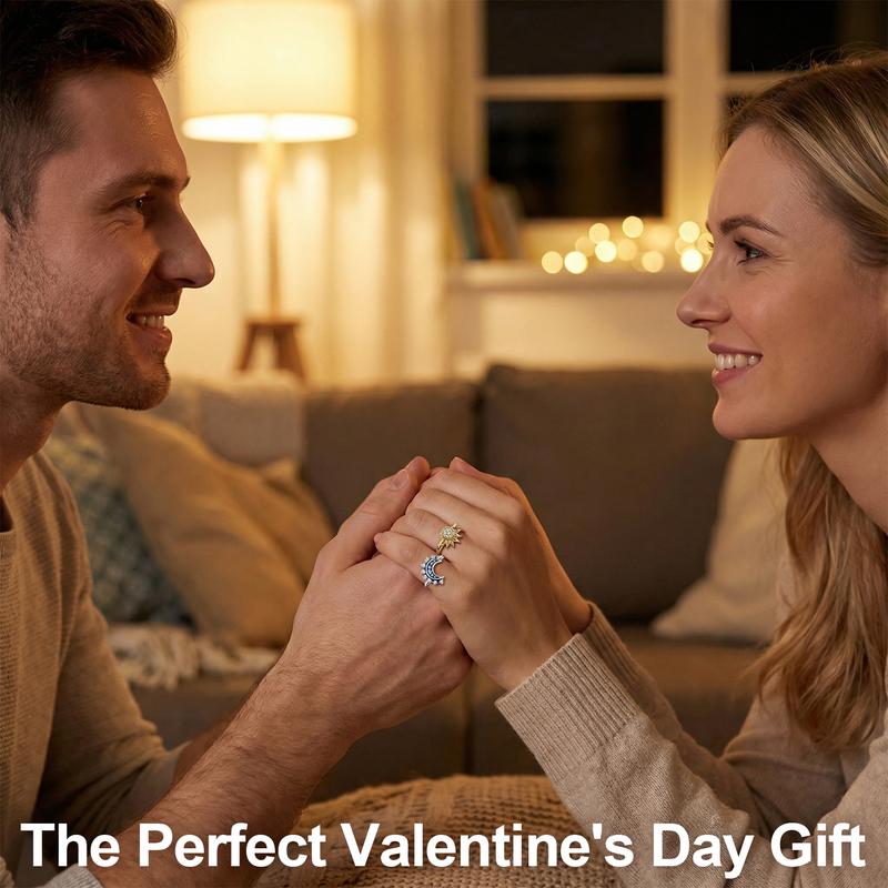 SGGUI Adjustable Sun & Moon Design Ring Set,New Style Fashion Jewelry for Party, Daily Clothing Decor, Trendy gift for your girlfriend, Friendship Promise Ring,Valentine’s Day