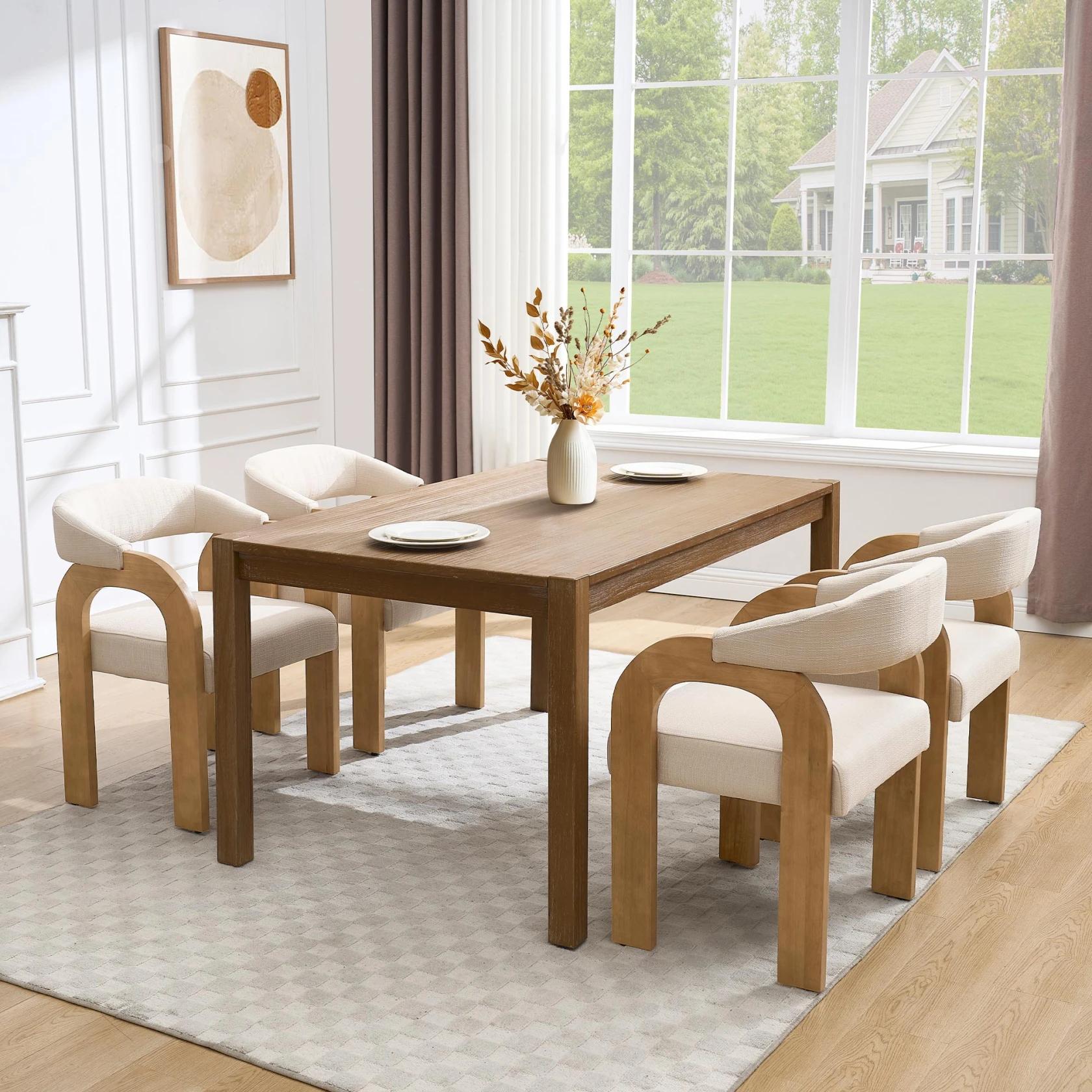 DAYALANE Clara Mid Century Modern Dining Chairs For Dining Room and Kitchen Restaurant Living Room Set of 2 Linen Beige