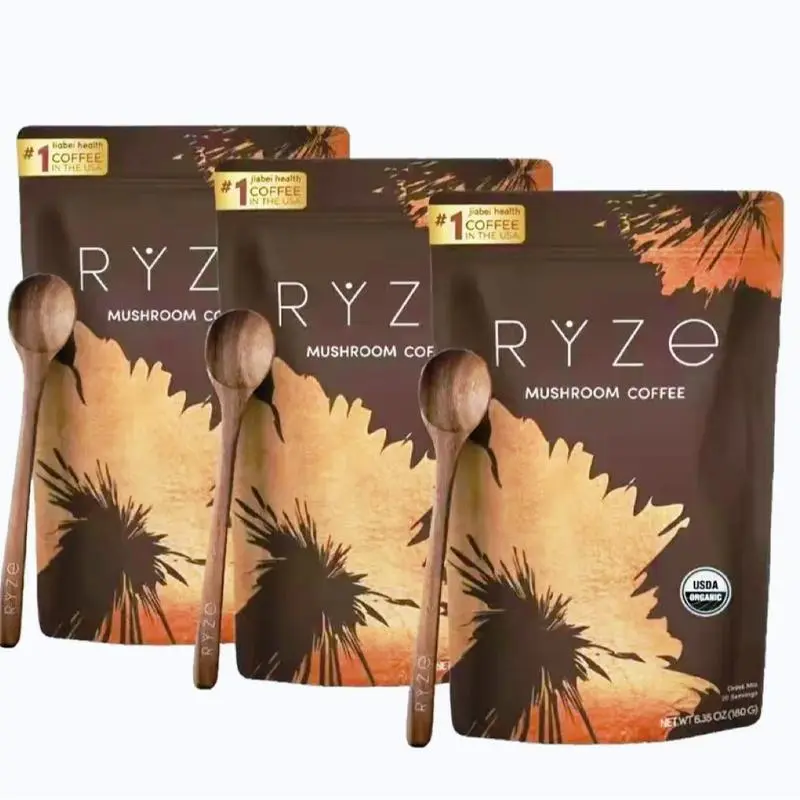 3PCES RYZE Mushroom Coffee 30 Servings with 6 Adaptogenic Mushrooms MCT Oil & 2000mg Superfoods USDA Organic USA Grown Instant Coffee Healthcare Vitamin