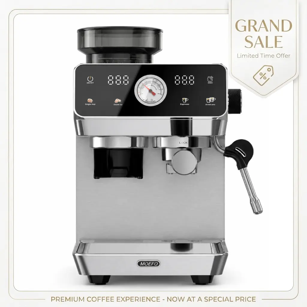 【TikTokShopBackToSchool】20-Bar Espresso Machine with Built-In Grinder, 44 Grind Settings, Professional Coffee Maker with Milk Frother Steam Wand, 1.8L Removable Water Tank for Home Kitchen & Coffee Bar