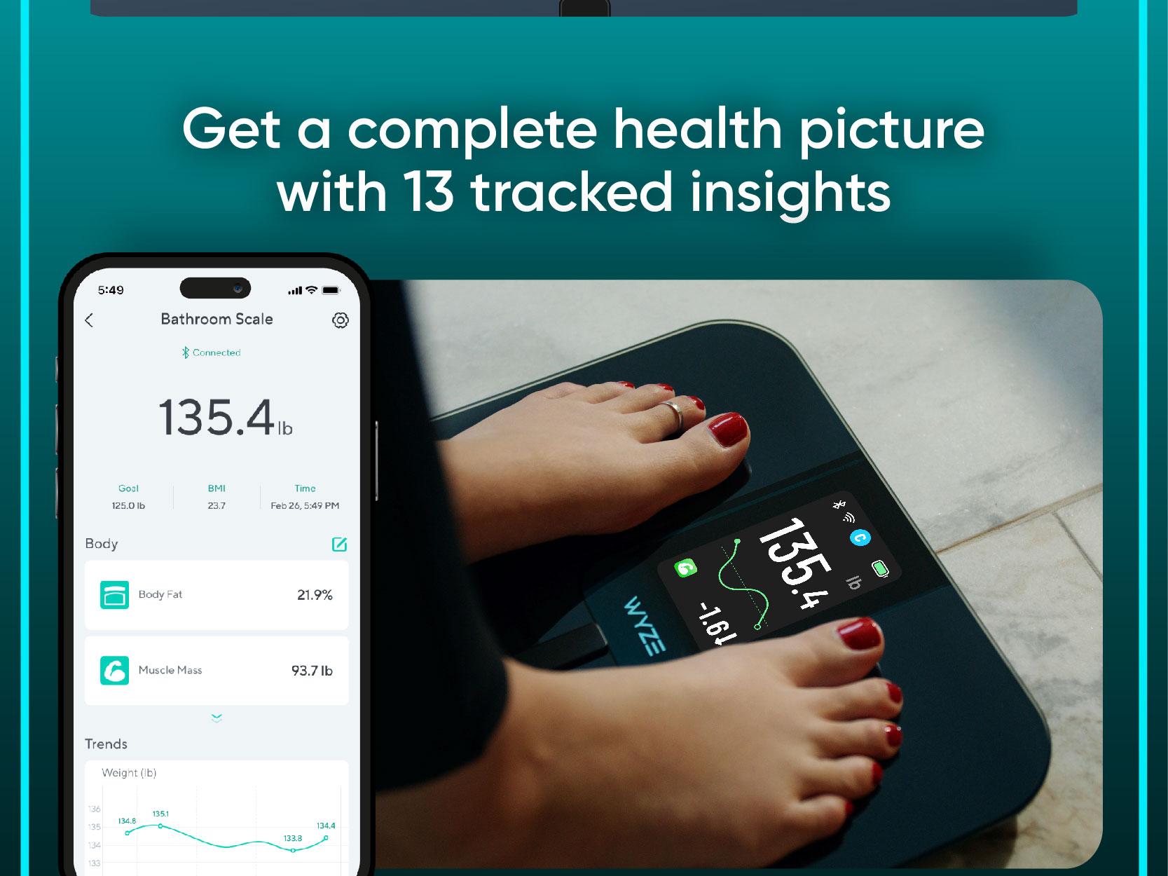 Wyze Scale Ultra — Wi-Fi Smart Weighing Scale, Huge 4.3" Screen —  Step-On Body Composition Measurements (Track Weight, BMI, Fat/Fit Goals)