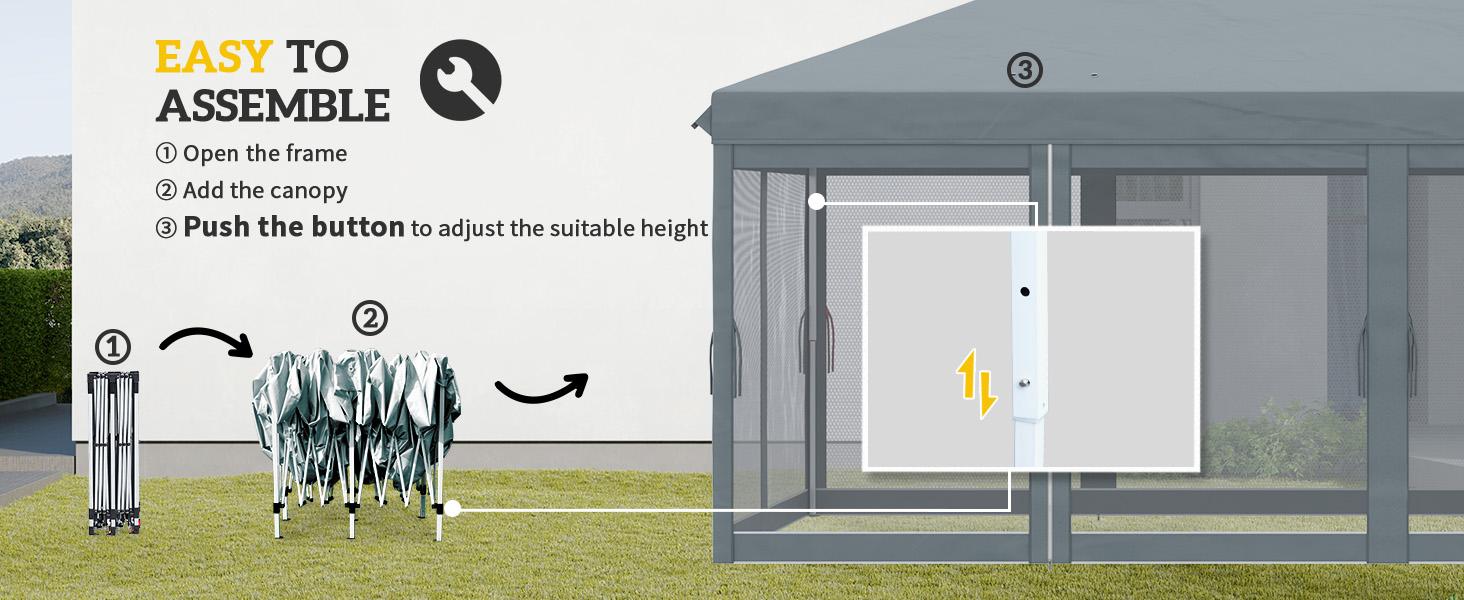 Outsunny 10' x 10'/10' x 20' Pop Up Canopy Tent with Netting, Heavy Duty Party Tent, Large Tents for Parties with Carry Bag for Outdoor, Garden, Patio