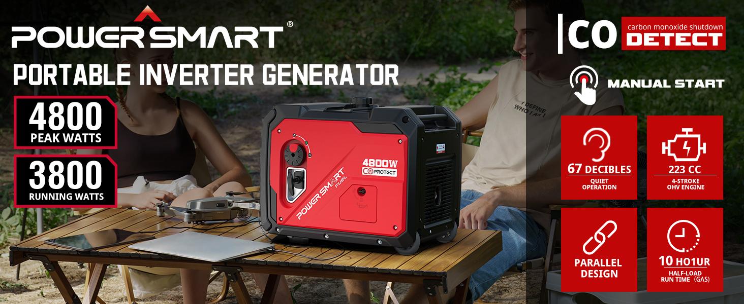 PowerSmart Electric Start 4800-5000 Watt Portable Inverter Generator with Wheels Handle Kit, CO Protect, Hurricane season, Quiet, 30 Amp for RV-Ready, (DH5050E PS5046CE HB5046C)