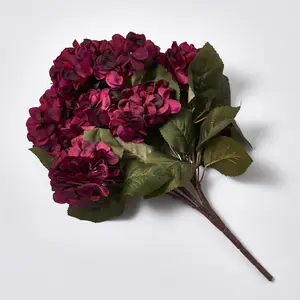 Burgundy Plum Silk Hydrangea Bush Faux Floral Bouquet - 21"