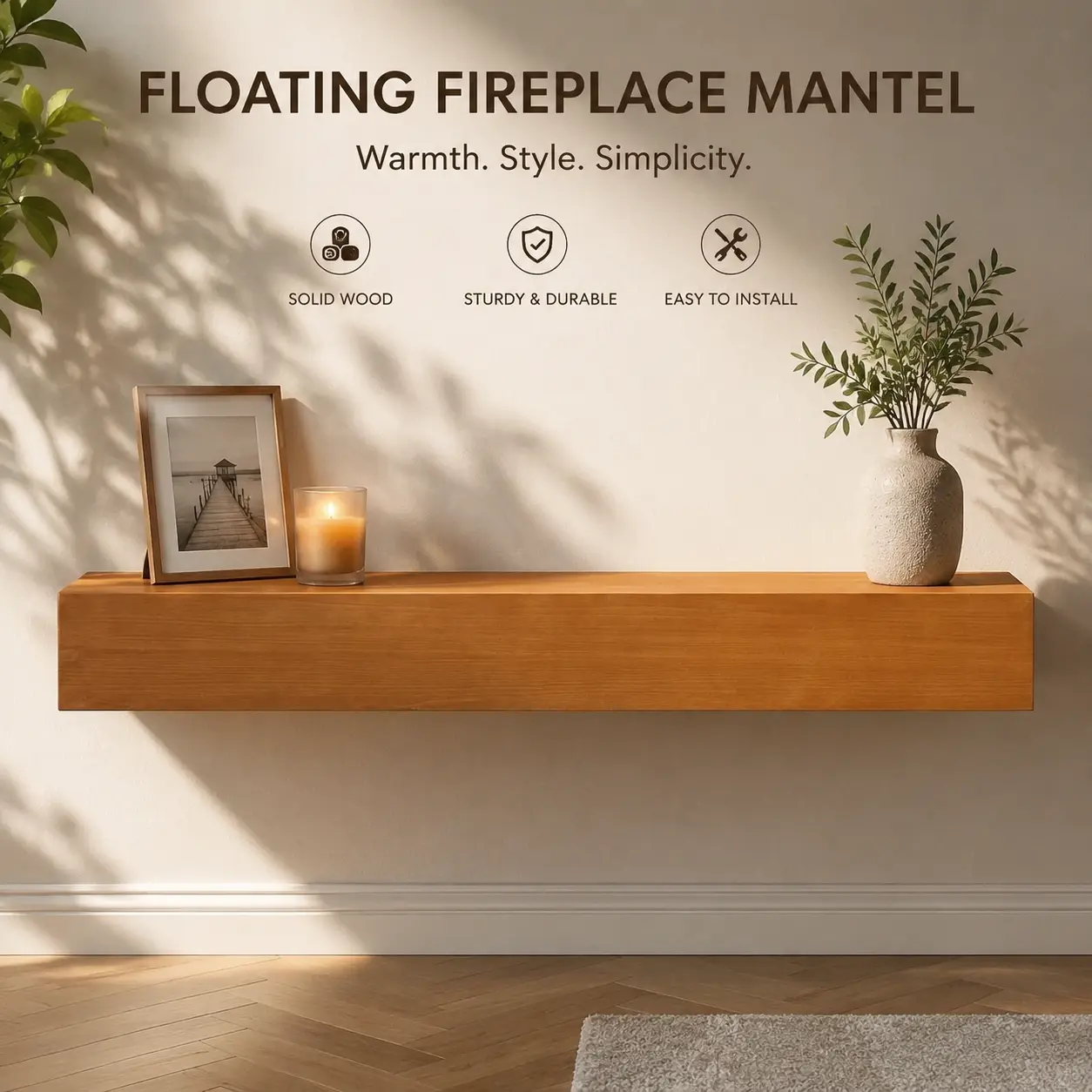 littleox 60'' Fireplace Mantel Fir Wood Wall-Mounted & Floating Shelf for Home Decor with Flat Surface