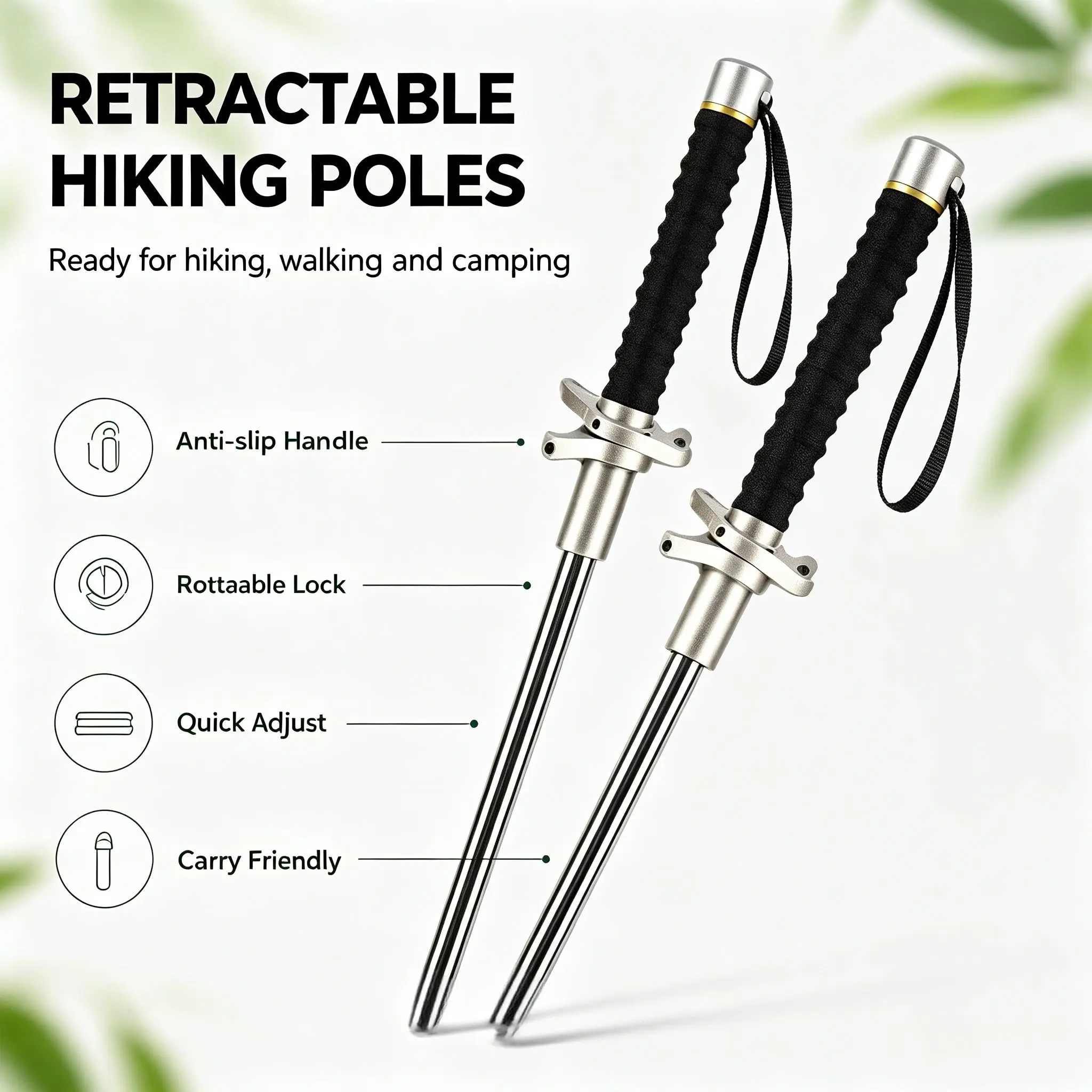 Unisex Adjustable Alloy Steel Hiking Trekking Pole - Single Collapsible Heavy-Duty Walking Stick with Quick-Lock System, Non-Slip Comfort Grip, Cross Guard, Lightweight Portable All-Terrain Outdoor Gear for Backpacking