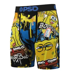 PSD Mens SpongeBob SquarePants Spray Boxer Brief - Standard Length 7 Inch Inseam, Soft and Breathable Poly Blend Fabric