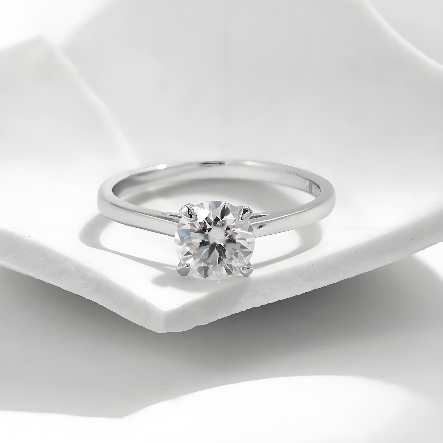 Delzzad 18K Gold-Plated Solitaire Four-Prong Ring Lab-Created Moissanite Engagement Ring Band for Her Best Gift Christmas Gift