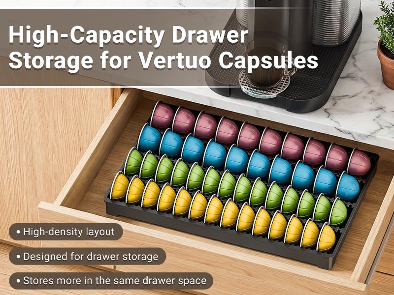 EVERIE Coffee Pod Storage Holder Coffeebar Organizer Insert Drawer Counter Compatible with Nespresso Vertuoline Capsules (NCT04)